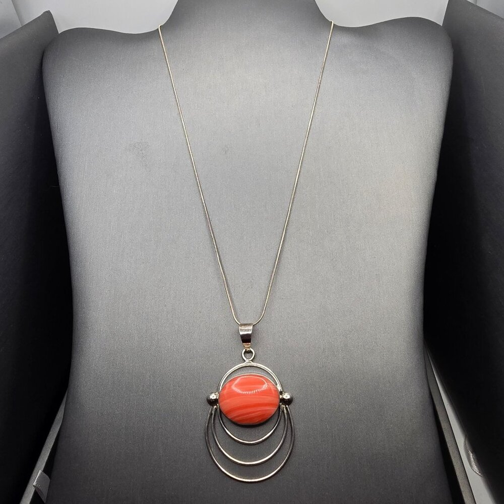 VTG 950 Silver Spiny Oyster Pendant Necklace 17" Mexico Modernist Design 12.8g - Picture 2 of 11